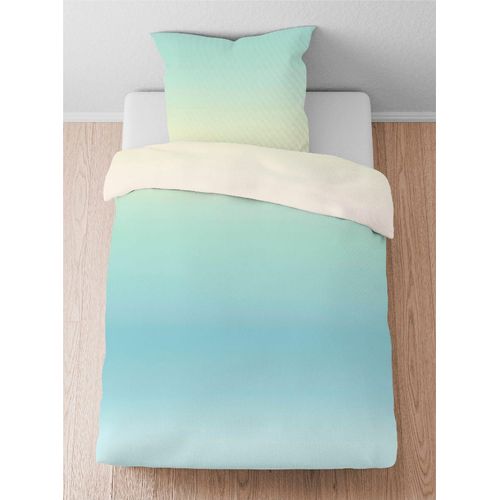 Bettwäsche BIBERNA Gr. 2, blau (aqua), B/L: 155cm x 200cm, Seersucker, B/L: 80cm x 80cm, 2 Stk., Seersucker, 100% Baumwolle, Bettwäsche