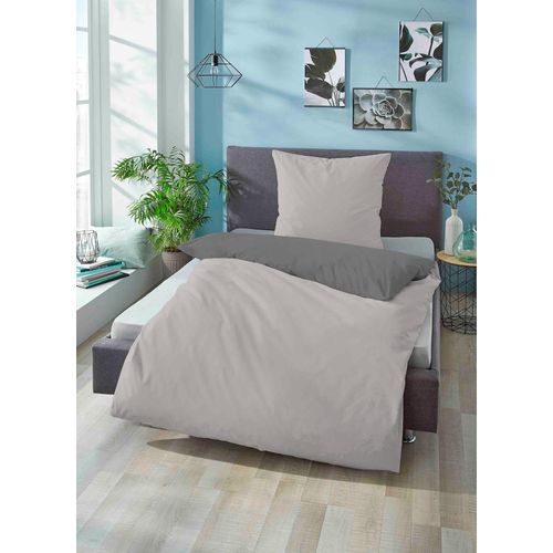 Bettwäsche BIBERNA Gr. 3, grau (hellgrau, dunkelgrau), B/L: 200cm x 200cm, Linon, B/L: 80cm x 80cm & 80cm x 80cm, 2 Stk., Linon, 100% Baumwolle, Bettwäsche