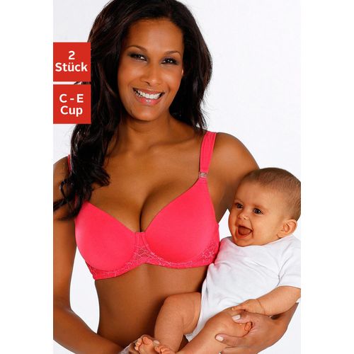 Still-BH PETITE FLEUR, Damen, Gr. 100, Cup E, pink (pink, weiß), Jersey, Obermaterial: 82% Baumwolle, 13% Polyamid, 5% Elasthan, Basic, BHs BH Spitzenwäsche BH-Set Bügel-BH Spitzen-BH Still-BH, mit Bügel und breiten Komfortträgern