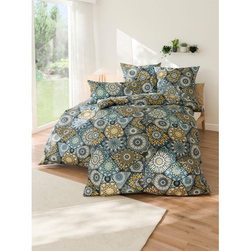 Bettwäsche WÄSCHEPUR Gr. 3, schwarz (schwarz, topas, bedruckt), B/L: 155cm x 220cm, Renforcé, B/L: 80cm x 80cm, 2 Stk., Renforcé, 100% Baumwolle, Bettwäsche