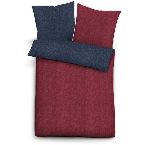 Bettwäsche BIBERNA Gr. 2, rot (rot, blau), B/L: 155cm x 200cm, Biber, B/L: 80cm x 80cm, 2 Stk., Biber, 100% Baumwolle, Bettwäsche
