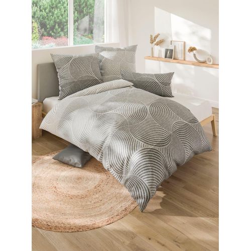 Bettwäsche BIBERNA Gr. 5, grau, B/L: 135cm x 200cm, Seersucker, B/L: 40cm x 80cm, 2 Stk., Seersucker, 100% Baumwolle, Bettwäsche