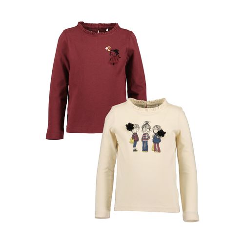 Langarmshirt BLUE SEVEN, Mädchen, Gr. 104, rot (bordeaux, wollweiß), Single Jersey, Obermaterial: 100% Baumwolle, bedruckt, unifarben, regular fit normal, Rundhals, abgesteppte Kante, Shirts, mit tollen Frontmotiven mit hochwertigen Applikationen