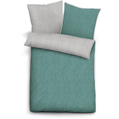 Bettwäsche BIBERNA Gr. 4, grün (salbei, grau, meliert), B/L: 200cm x 200cm, Biber, B/L: 80cm x 80cm & 80cm x 80cm, 2 Stk., Biber, 100% Baumwolle, Bettwäsche