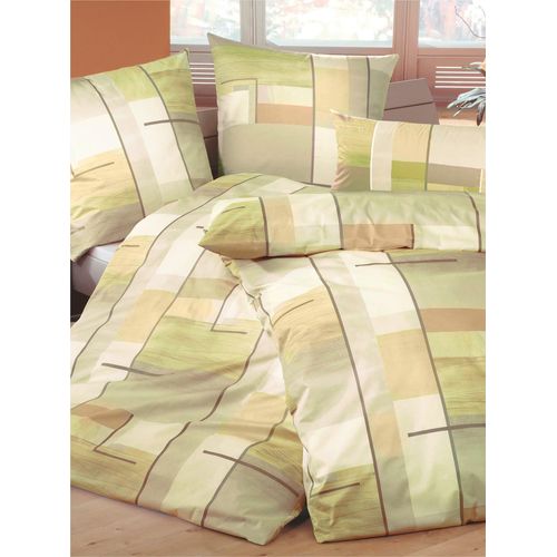 Bettwäsche BIBERNA Gr. 3, grün (lindgrün), B/L: 155cm x 220cm, Feinbiber, B/L: 80cm x 80cm, 4 Stk., Feinbiber, 100% Baumwolle, Bettwäsche