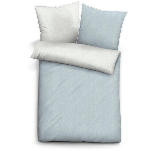 Bettwäsche BIBERNA Gr. 2, grau (bleu, grau), B/L: 155cm x 200cm, Biber, B/L: 80cm x 80cm, 2 Stk., Biber, 100% Baumwolle, Bettwäsche