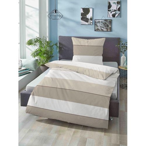Bettwäsche BIBERNA Gr. 3, grau (kitt), B/L: 155cm x 220cm, Mako-Satin, B/L: 80cm x 80cm, 2 Stk., Mako-Satin, 100% Baumwolle, Bettwäsche