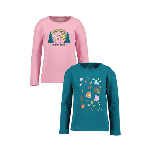 Langarmshirt BLUE SEVEN, Mädchen, Gr. 104, rosa (rosa, dunkeltürkis), Single Jersey, Obermaterial: 100% Baumwolle, bedruckt, unifarben, regular fit normal, Rundhals, abgesteppte Kante, Shirts, mit tollen Frontmotiven