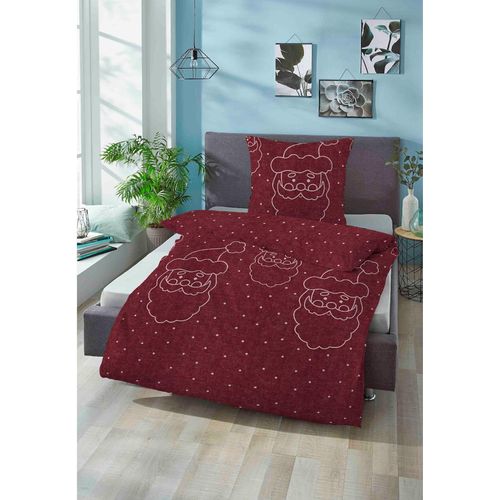 Bettwäsche BIBERNA Gr. 1, rot (bordeaux), B/L: 135cm x 200cm, Biber, B/L: 80cm x 80cm, 1 Stk., Biber, 100% Baumwolle, Bettwäsche