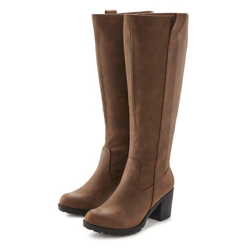 Weitschaftstiefel LASCANA, Damen, Gr. 37, XL-Schaft, braun, Obermaterial: 100% Lederimitat. Futter: 100% Textilmaterial. Decksohle: 100% Textilmaterial. Laufsohle: 100% Synthetik, unifarben, Elegant, Schuhe Reißverschlussstiefel Weitschaftstiefel, Stiefel, Stiefelette, langer Stiefel, Blockabsatz, Cowboy Stil VEGAN