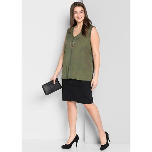 Bleistiftrock SHEEGO, Damen, Gr. 52, schwarz, 97% Baumwolle, 3% Elasthan, unifarben, kurz, Röcke