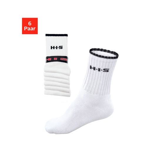 Sportsocken H.I.S, Herren, Gr. 43-46, weiß, Baumwollmischung, Rippstruktur, elastisch, Socken Sportsocken, mit Frottee & verstärkten Belastungszonen