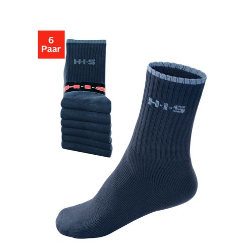 Sportsocken H.I.S, Herren, Gr. 47-48, blau (marine), Baumwollmischung, Rippstruktur, elastisch, Socken Sportsocken, mit Frottee & verstärkten Belastungszonen