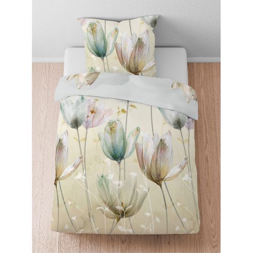 Bettwäsche BIBERNA Gr. 1, beige (perlmutt), B/L: 135cm x 200cm, Mako-Satin, B/L: 80cm x 80cm, 2 Stk., Mako-Satin, 100% Baumwolle, Bettwäsche