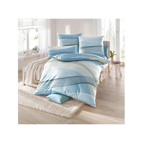 Bettwäsche BIBERNA Gr. 2, grün (mint), B/L: 155cm x 200cm, Feinbiber, B/L: 80cm x 80cm, 3 Stk., Feinbiber, 100% Baumwolle, Bettwäsche