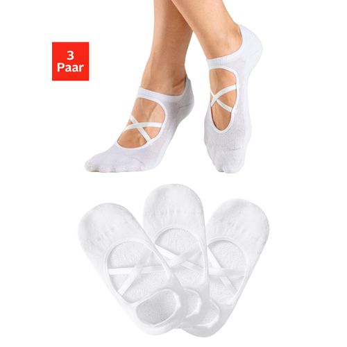 Füßlinge LASCANA ACTIVE, Damen, Gr. 35-38, weiß (3x weiß), Baumwollmischung, unifarben, elastisch, Socken, mit elegant überkreuzten Laschen