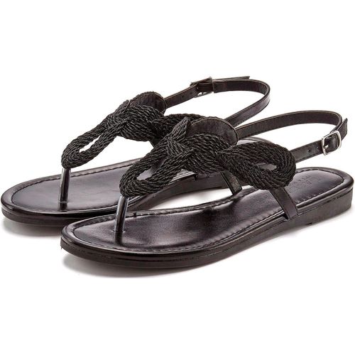Zehentrenner LASCANA, Damen, Gr. 36, schwarz, Obermaterial: 100% Textilmaterial. Futter: 100% Lederimitat. Decksohle: 100% Lederimitat. Laufsohle: 100% Synthetik, metallic, unifarben, Elegant, Schuhe Damenschuh Sandale Zehenstegsandale Sommerschuh, Sandale, Pantolette im Metallic-Look VEGAN