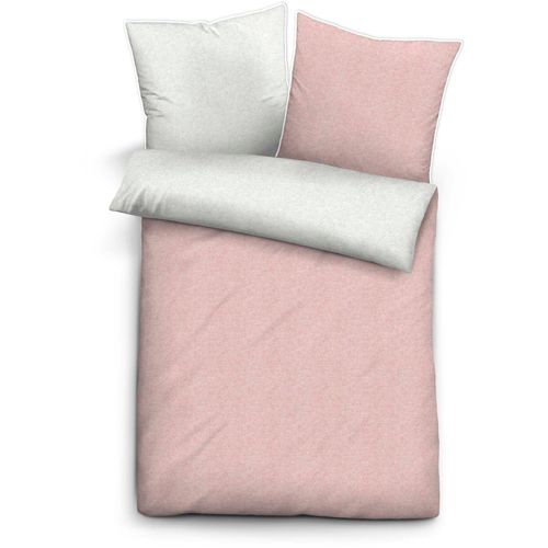 Bettwäsche BIBERNA Gr. 1, rosa (rosé, grau), B/L: 135cm x 200cm, Biber, B/L: 80cm x 80cm, 2 Stk., Biber, 100% Baumwolle, Bettwäsche