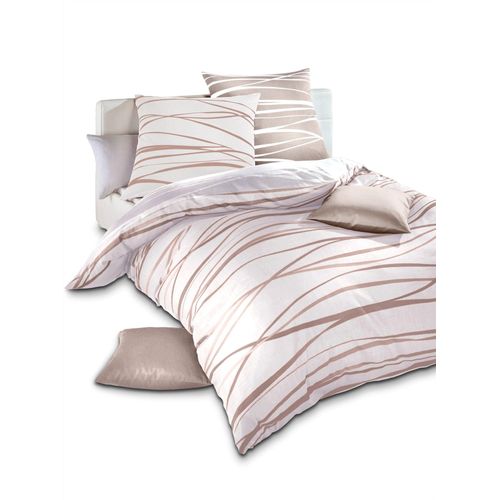 Bettwäsche KAEPPEL Gr. 1, beige (berber, ecru), B/L: 135cm x 200cm, Feinbiber, B/L: 80cm x 80cm, 2 Stk., Feinbiber, 100% Baumwolle, Bettwäsche