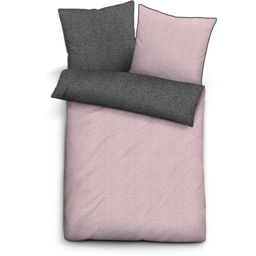 Bettwäsche BIBERNA Gr. 1, rosa (altrosé, grau, meliert), B/L: 135cm x 200cm, Biber, B/L: 80cm x 80cm, 2 Stk., Biber, 100% Baumwolle, Bettwäsche