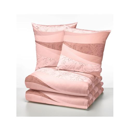 Bettwäsche BIBERNA Gr. 2, rosa (rosé), B/L: 155cm x 200cm, Feinbiber, B/L: 80cm x 80cm, 4 Stk., Feinbiber, 100% Baumwolle, Bettwäsche