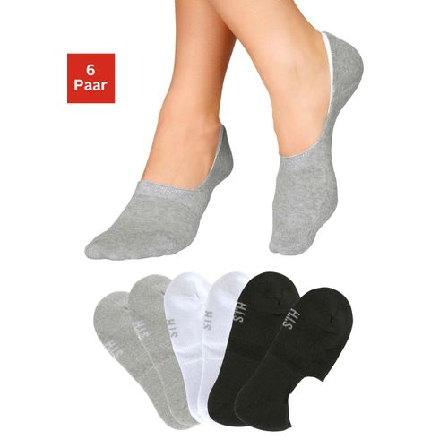 Füßlinge H.I.S, Herren, Gr. 35-38, schwarz-weiß (2x schwarz, 2x weiß, 2x grau, melange), Baumwolle, Elasthan, Polyamid, uni und melange, elastisch, Socken, mit softem Frottee