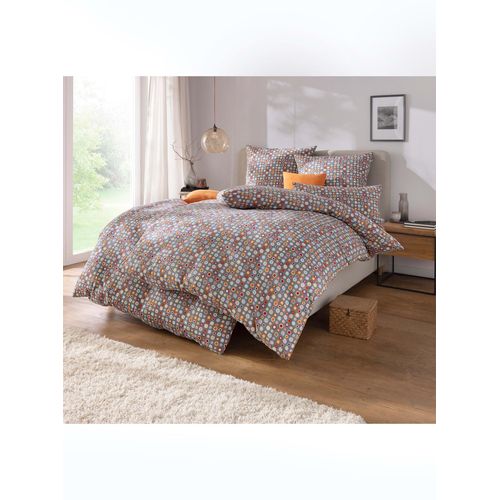 Bettwäsche WÄSCHEPUR Gr. 2, bunt (grau, erdbeere, bedruckt), B/L: 155cm x 200cm, Renforcé, B/L: 80cm x 80cm, 2 Stk., Renforcé, 100% Baumwolle, Bettwäsche