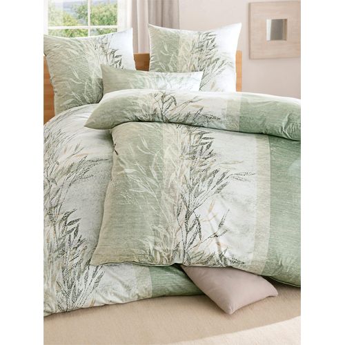 Bettwäsche ESTELLA Gr. 3, grün (lindgrün), B/L: 155cm x 220cm, Interlock-Jersey, B/L: 80cm x 80cm, 3 Stk., Interlock-Jersey, 100% Baumwolle, Bettwäsche