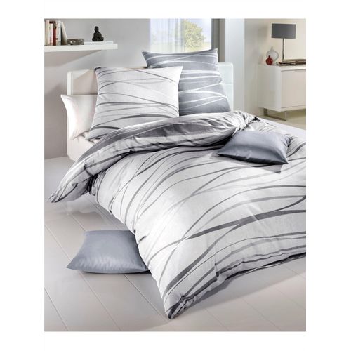 Bettwäsche KAEPPEL Gr. 7, grau (weiß, grau), B/L: 200cm x 200cm, Mako-Satin, B/L: 80cm x 80cm & 80cm x 80cm, 2 Stk., Mako-Satin, 100% Baumwolle, Bettwäsche