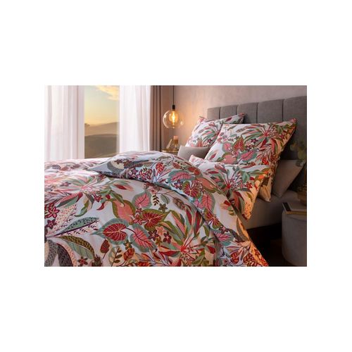 Bettwäsche IRISETTE Gr. 3, terra, salbei, bedruckt, B/L: 155cm x 220cm, Mako-Satin, B/L: 80cm x 80cm, 2 Stk., Mako-Satin, 100% Baumwolle, Bettwäsche