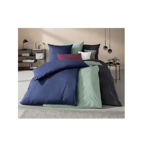 Bettwäsche KAEPPEL Gr. 1, blau (marine), B/L: 135cm x 200cm, Mako-Satin, B/L: 80cm x 80cm, 1 Stk., Mako-Satin, 100% Baumwolle, Bettwäsche