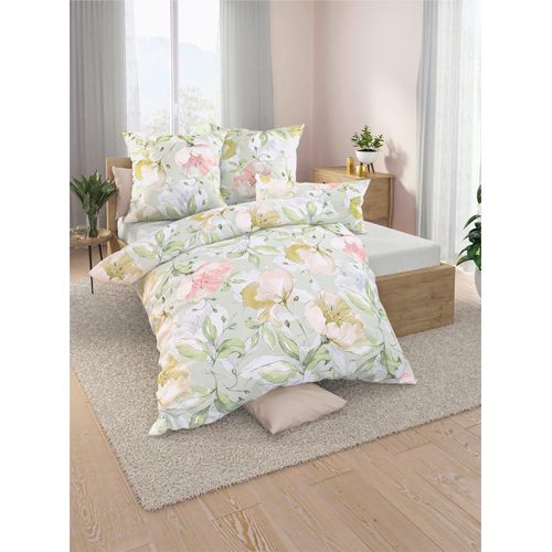 Bettwäsche BIBERNA Gr. 3, grün (lindgrün), B/L: 155cm x 220cm, Mako-Jersey, B/L: 80cm x 80cm, 1 Stk., Mako-Jersey, 100% Baumwolle, Bettwäsche