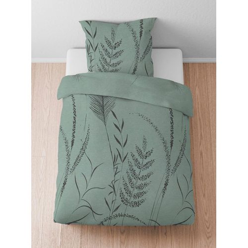 Bettwäsche BIBERNA Gr. 3, grün, B/L: 155cm x 220cm, Biber, B/L: 80cm x 80cm, 2 Stk., Biber, 100% Baumwolle, Bettwäsche