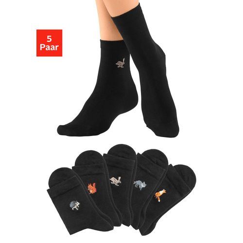 Socken H.I.S, Damen, Gr. 39-42, schwarz, Baumwolle, Elasthan, Polyamid, uni und gemustert, normal, Socken, mit hochwertiger Stickerei, Topseller