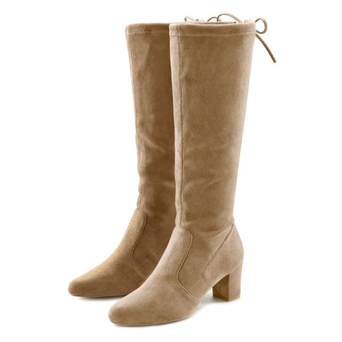 Schlupfstiefel LASCANA, Damen, Gr. 43, braun (sand), Obermaterial: 100% Textilmaterial. Futter: 100% Textilmaterial. Decksohle: 100% Lederimitat. Laufsohle: 100% Synthetik, unifarben, Modisch, Schuhe, Schlupfboots, Slouchy Boots, Slip-On, Stretch & Blockabsatz, Topseller