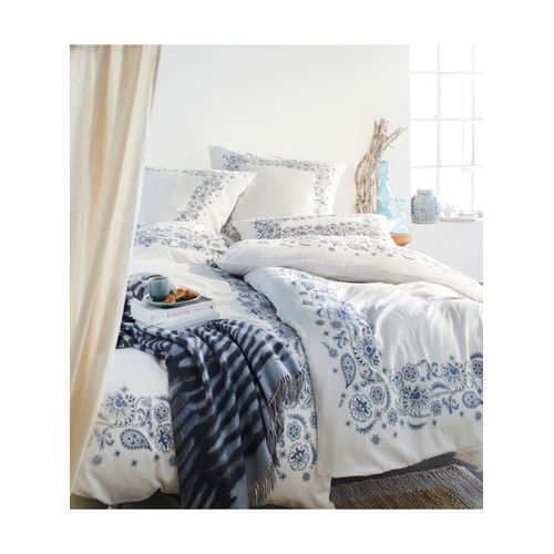 Bettwäsche HEINE HOME Gr. 1, blau (weiß, mittelblau, bedruckt), B/L: 135cm x 200cm, Mako-Satin, B/L: 80cm x 80cm, 2 Stk., Mako-Satin, 100% Baumwolle, Bettwäsche