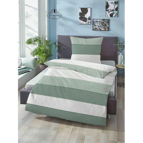Bettwäsche BIBERNA Gr. 2, grün (salbei), B/L: 155cm x 200cm, Mako-Satin, B/L: 80cm x 80cm, 2 Stk., Mako-Satin, 100% Baumwolle, Bettwäsche