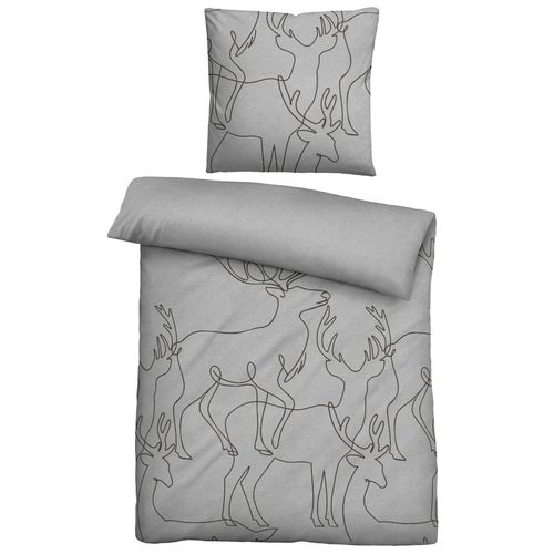 Bettwäsche BIBERNA Gr. 2, grau, B/L: 155cm x 200cm, Biber, B/L: 80cm x 80cm, 1 Stk., Biber, 100% Baumwolle, Bettwäsche