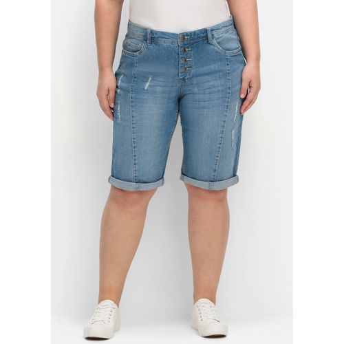 Jeansbermudas SHEEGO, Damen, Gr. 52, Normalgrößen, blau (light blau, denim), 98% Baumwolle, 2% Elasthan, unifarben, kurz, Jeans