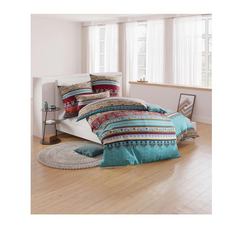 Bettwäsche WÄSCHEPUR Gr. 3, bunt (türkis, terra, bedruckt), B/L: 155cm x 220cm, Renforcé, B/L: 80cm x 80cm, 2 Stk., Renforcé, 100% Baumwolle, Bettwäsche