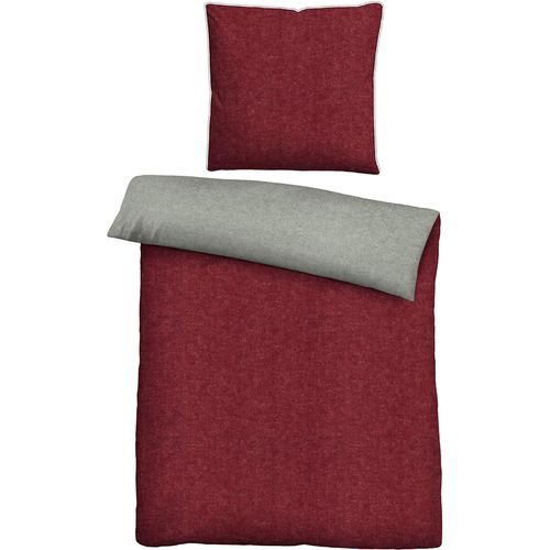 Bettwäsche BIBERNA Gr. 4, rot (dunkelrot, grau), B/L: 200cm x 200cm, Biber, B/L: 80cm x 80cm & 80cm x 80cm, 2 Stk., Biber, 100% Baumwolle, Bettwäsche