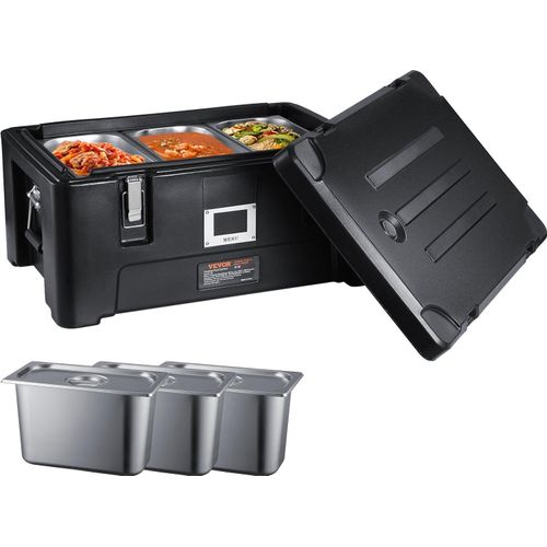 Isolierter Lebensmittelpfannenträger, stapelbarer Toplader mit 3 Pfannen 36 Qt, Schwarz