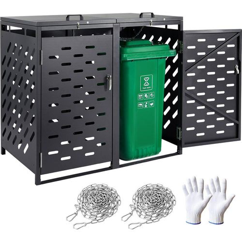 Mülltonnen-Aufbewahrung, Mülleimer-Aufbewahrungsschuppen, 2 x 52,79 Gallonen, mit Kettendeckel