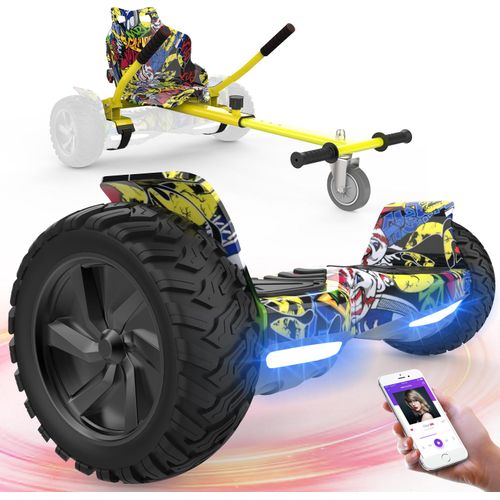 GeekMe Hoverboard mit Sitz 8,5 Zoll All-Terrain-Hoverboards mit Hoverkart,Hoverboard Kinder mit Go-Kart,Offroad-Hoverboards mit Bluetooth LED Geschenk für Kinder Erwachsene