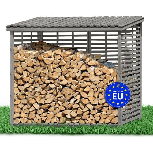 Kaminholzregal XXL mit Rückwand für 3,8 m³ Brennholz in grau Holzunterstand