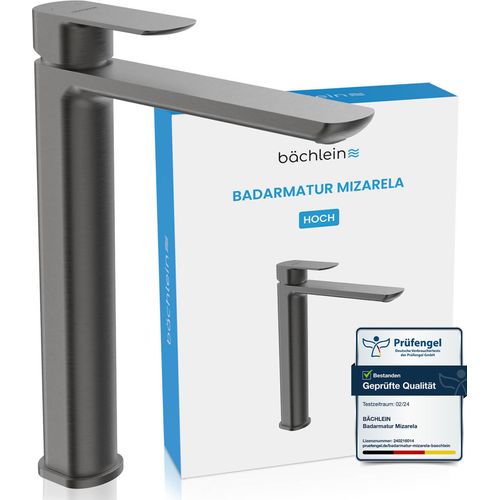 Badarmatur Mizarela hoch - Anthrazit | Hohe Badarmatur im klassischen Design - Wasserhahn für Bad-Aufsatz-Waschbecken