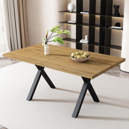 STILVORA Esstisch mit gekreuzten Beinen,Küchentisch mit gekreuzten Beinen,Couchtisch aus Schmiedeeisen,Eiche+schwarz