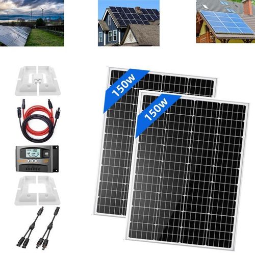 300W 12V Monokristallines Solarpanel Kit mit 2x150W Modulen, 40A Solarladeregler für Wohnmobil, Balkon, Haus & Flachdach