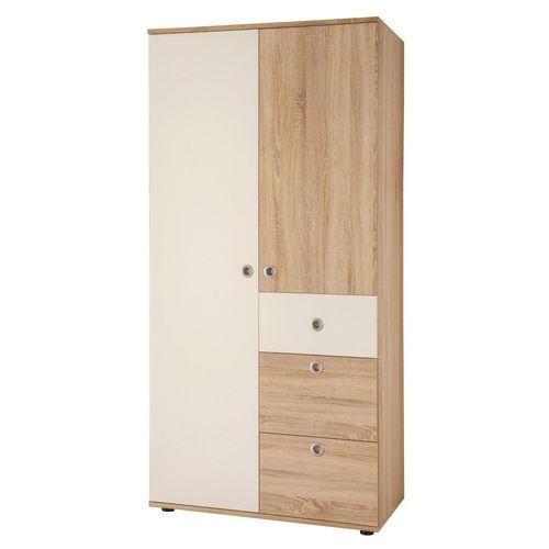 Mid.you Drehtürenschrank , Weiß, Sonoma Eiche , Kunststoff , 3 Fächer , 3 Schubladen , 90x191x53 cm , Kinder- & Jugendzimmer, Jugendmöbel,