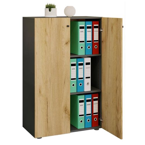 Mid.you Aktenschrank , Anthrazit, Honigeiche , 70x110x39 cm , Arbeitszimmer, Aktenschränke